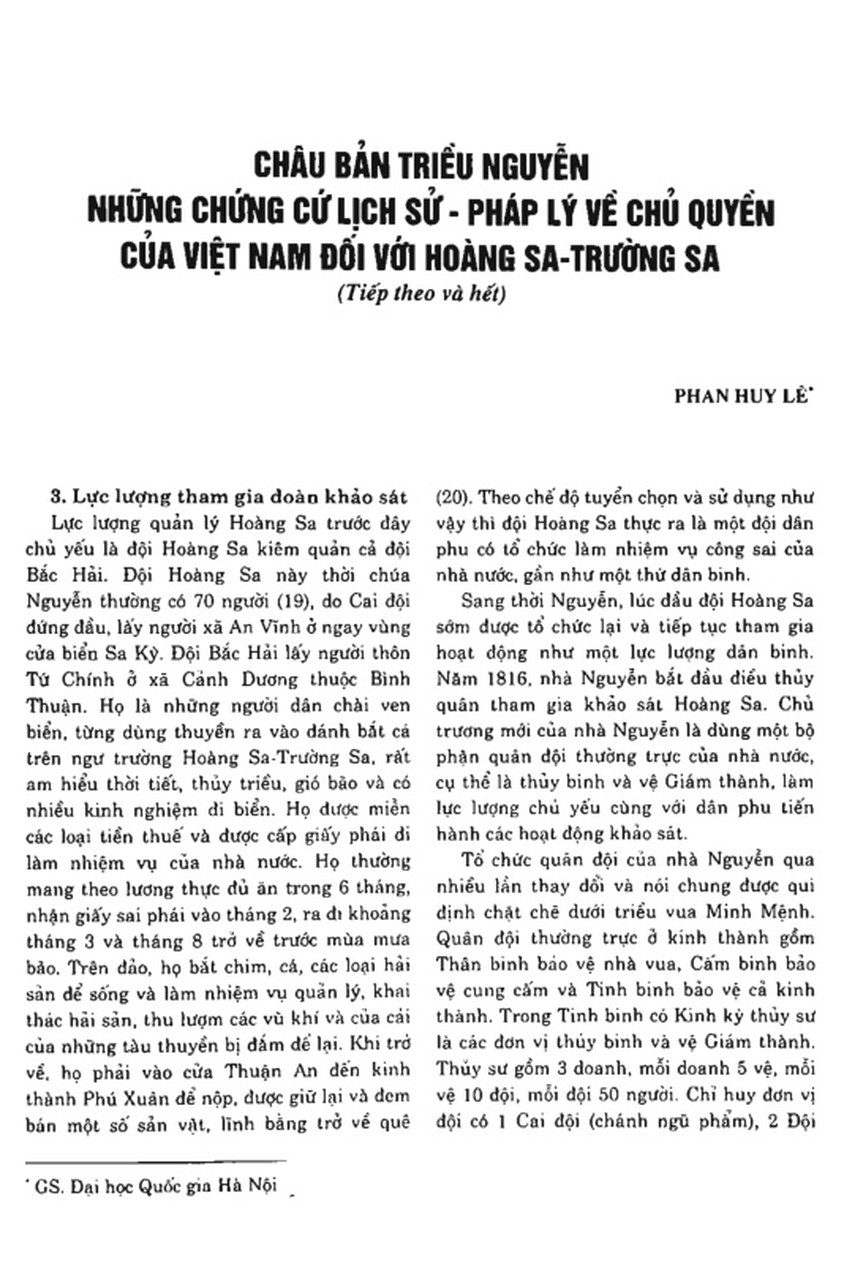 CHÂU BẢN TRIỀU NGUYỄN NHỮNG CHỨNG CỨ LỊCH SỬ - PHÁP LÝ VỀ CHỦ QUYỀN CỦA VIỆT NAM ĐỐI VỚI HOÀNG SA-TRƯỜNG SA (tiếp theo và hết)