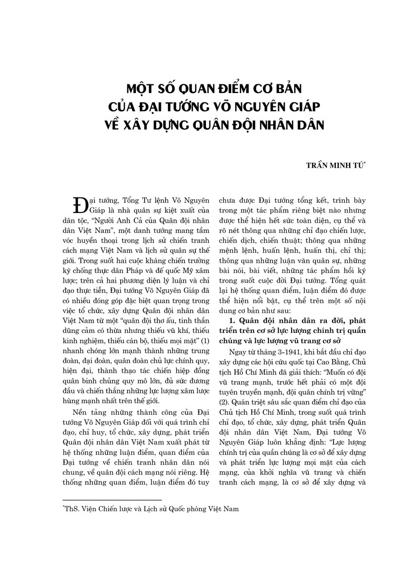 Một số quan điểm cơ bản của Đại tướng Võ Nguyên Giáp về xây dựng quân đội nhân dân