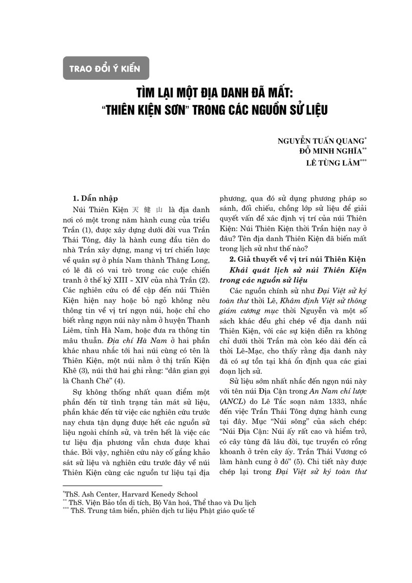Tìm lại một địa danh đã mất: "Thiên Kiện sơn" trong các nguồn sử liệu