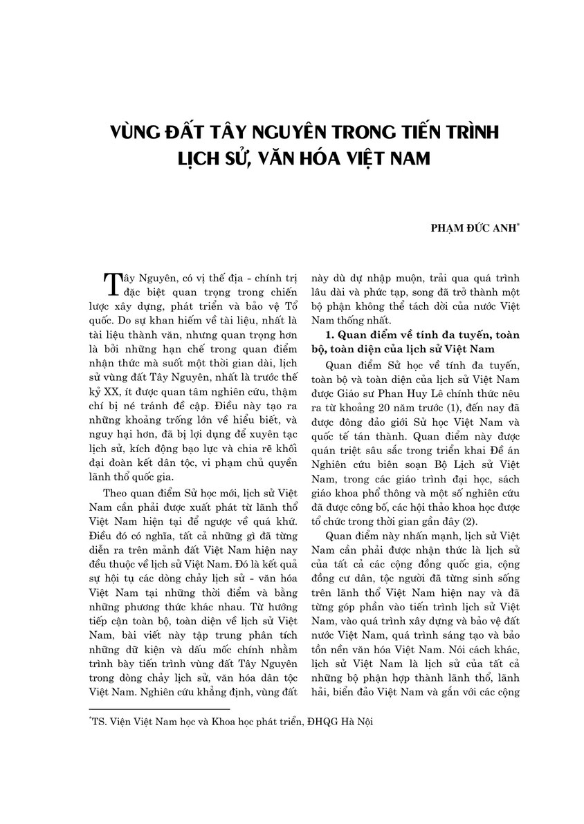 Vùng đất Tây Nguyên trong tiến trình lịch sử, văn hoá Việt Nam