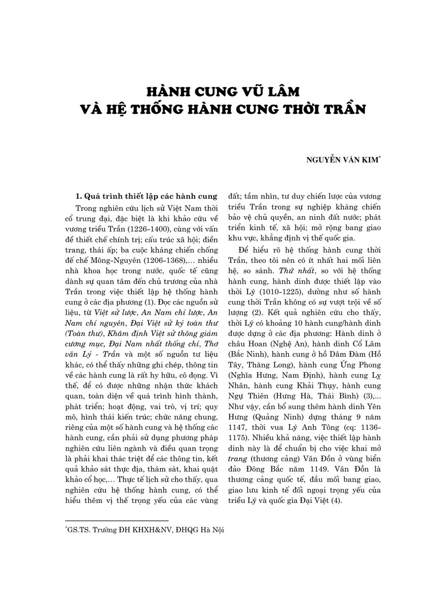 Hành cung Vũ Lâm và hệ thống hành cung thời Trần