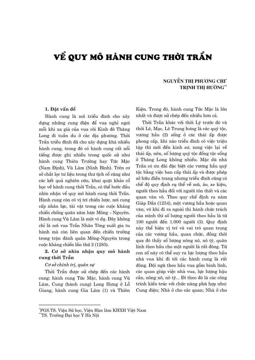 Về quy mô hành cung thời Trần