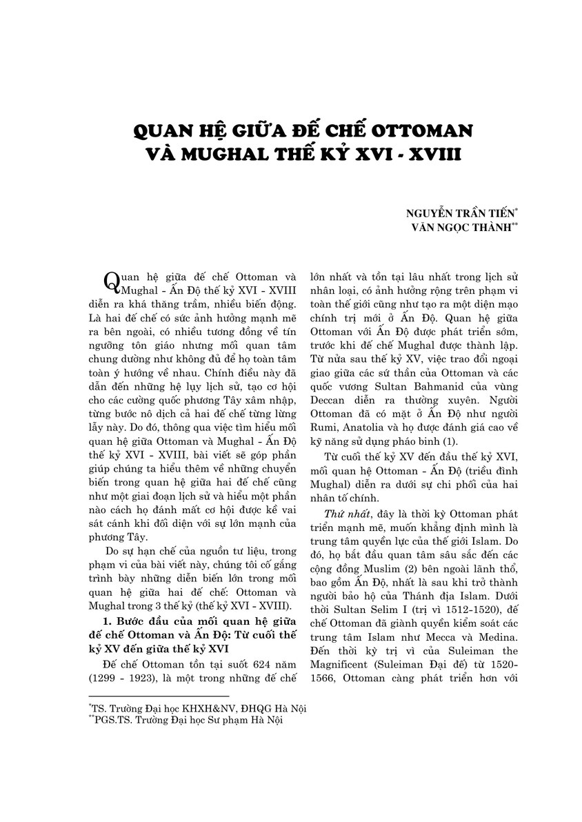 Quan hệ giữa đế chế Ottoman và Mughal thế kỷ XVI - XVIII
