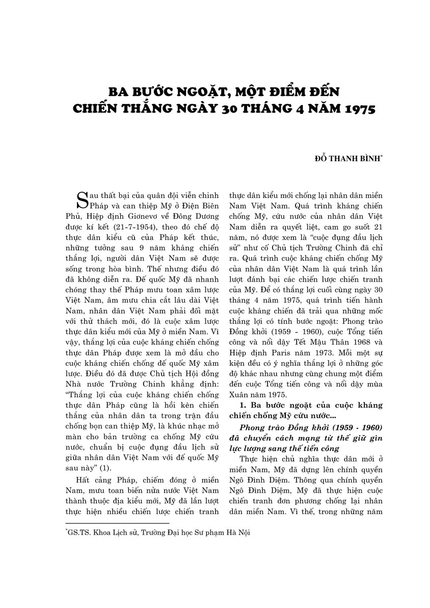 Ba bước ngoặt, một điểm đến chiến thắng ngày 30 tháng 4 năm 1975