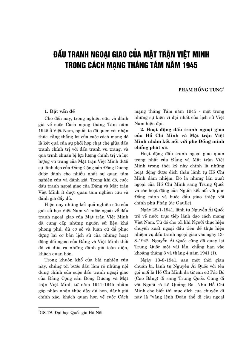 Đấu tranh ngoại giao của Mặt trận Việt Minh  trong Cách mạng tháng Tám năm 1945