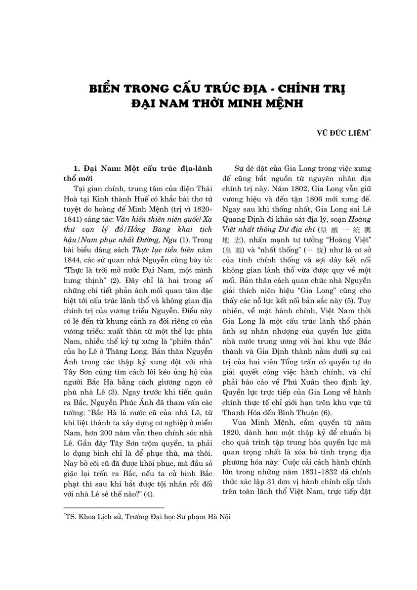 Biển trong cấu trúc địa - chính trị Đại Nam thời Minh Mệnh
