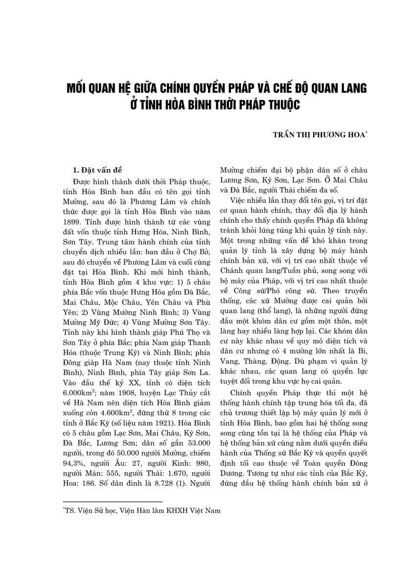 Mối quan hệ giữa chính quyền Pháp  và chế độ quan lang ở tỉnh Hoà Bình thời Pháp thuộc
