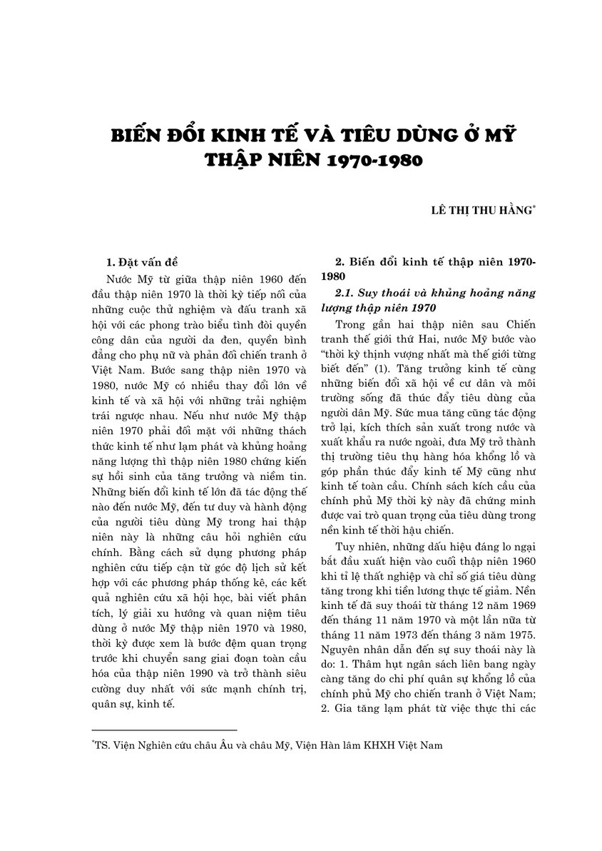 Biến đổi kinh tế và tiêu dùng ở Mỹ thập niên 1970-1980