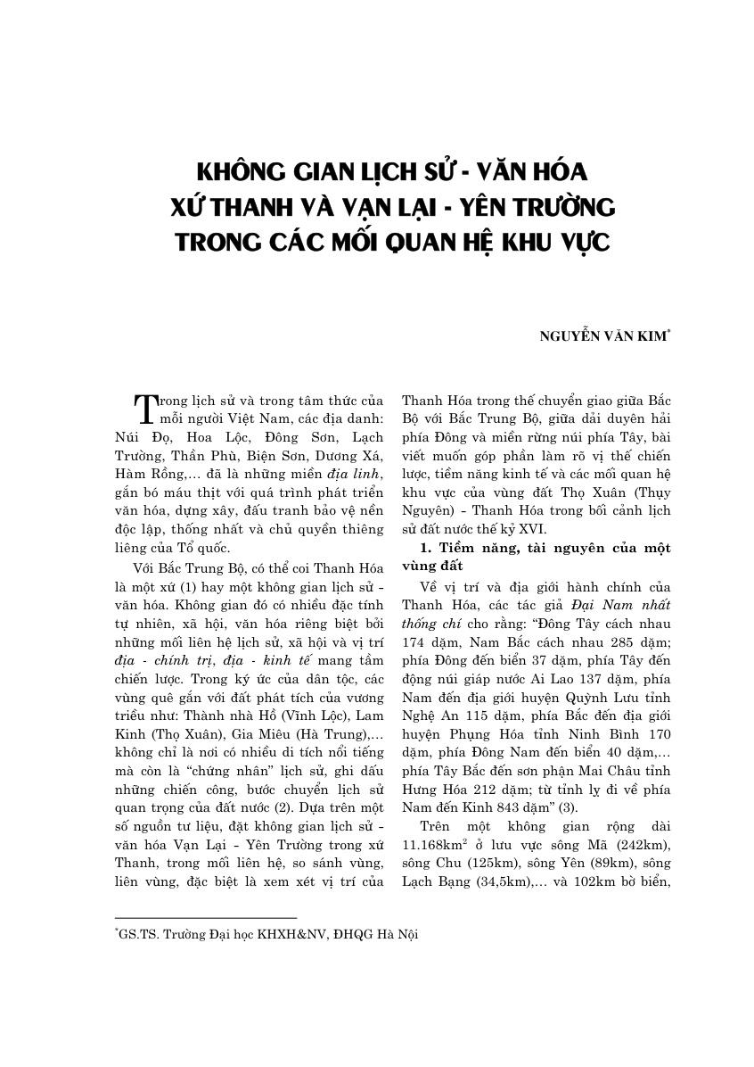Không gian lịch sử - văn hóa xứ Thanh và Vạn Lại - Yên Trường trong các mối quan hệ khu vực