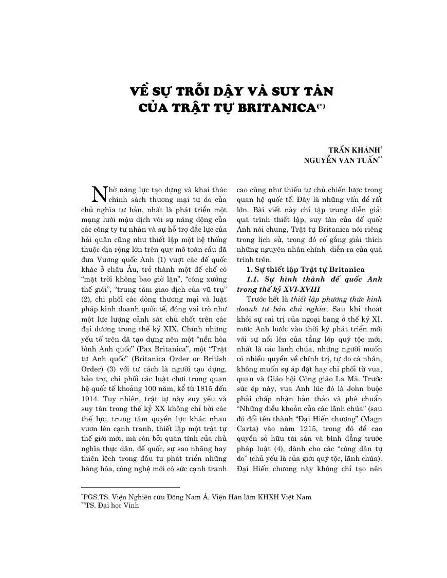 Về sự trỗi dậy và suy tàn của trật tự Britanica