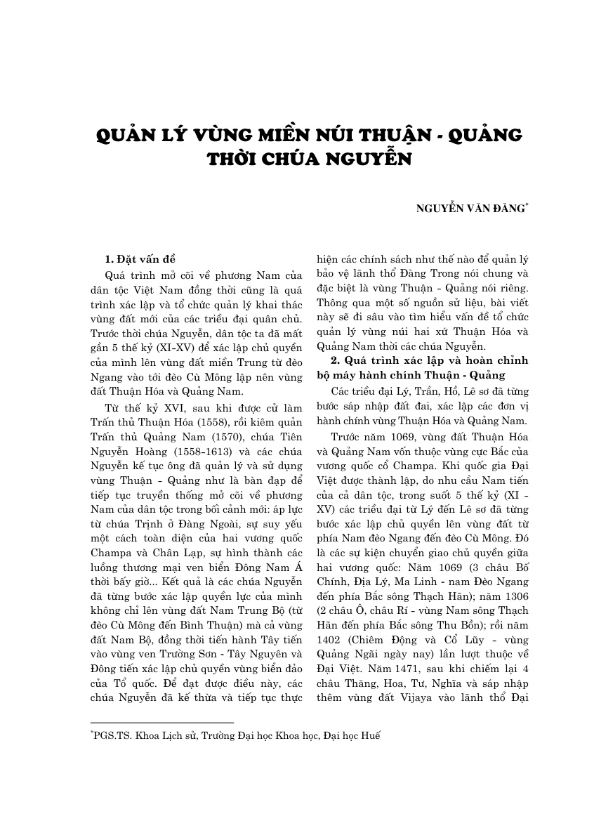 Quản lý vùng miền núi Thuận - Quảng thời chúa Nguyễn