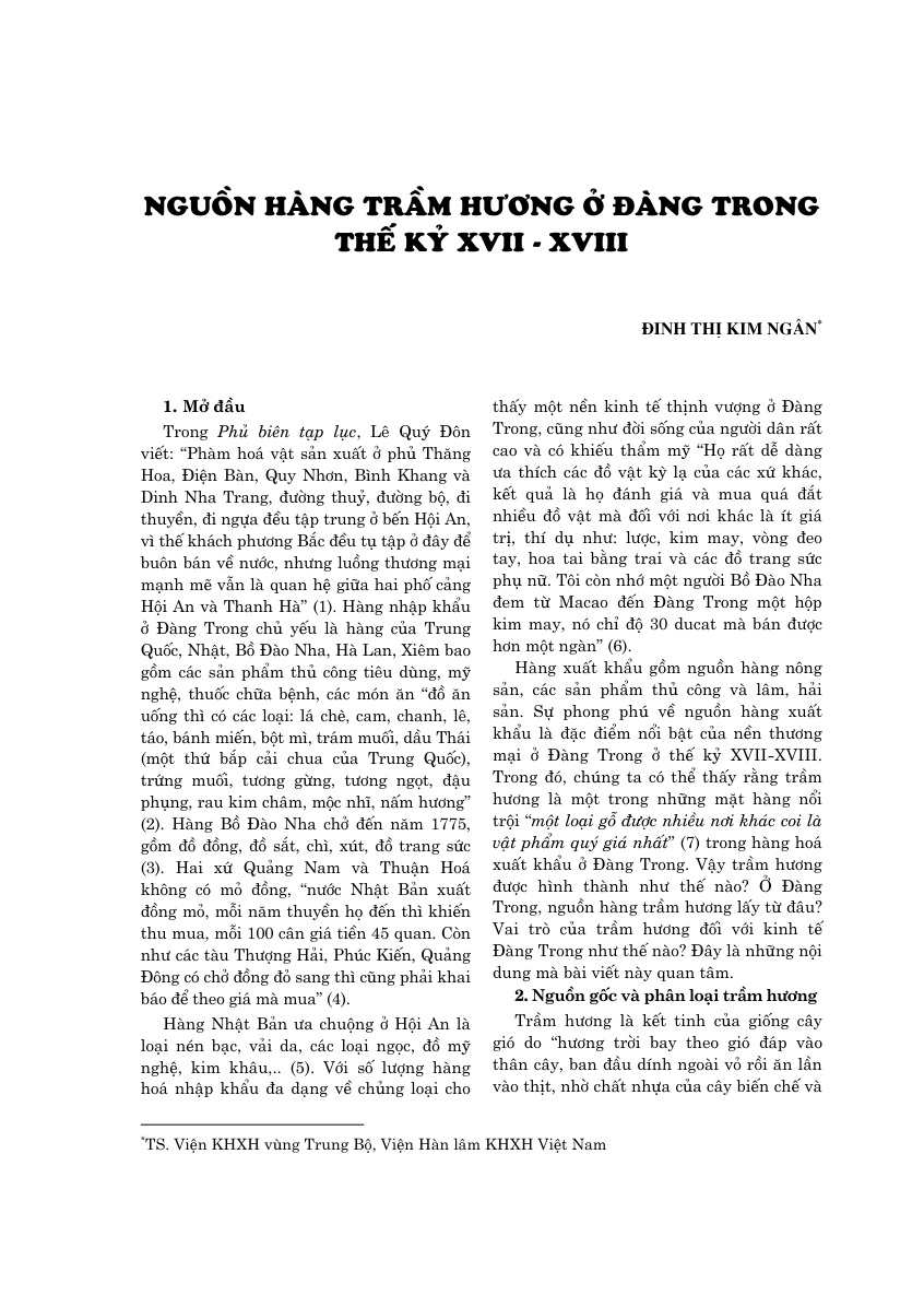 Nguồn hàng trầm hương của Đàng Trong thế kỷ XVII-XVIII