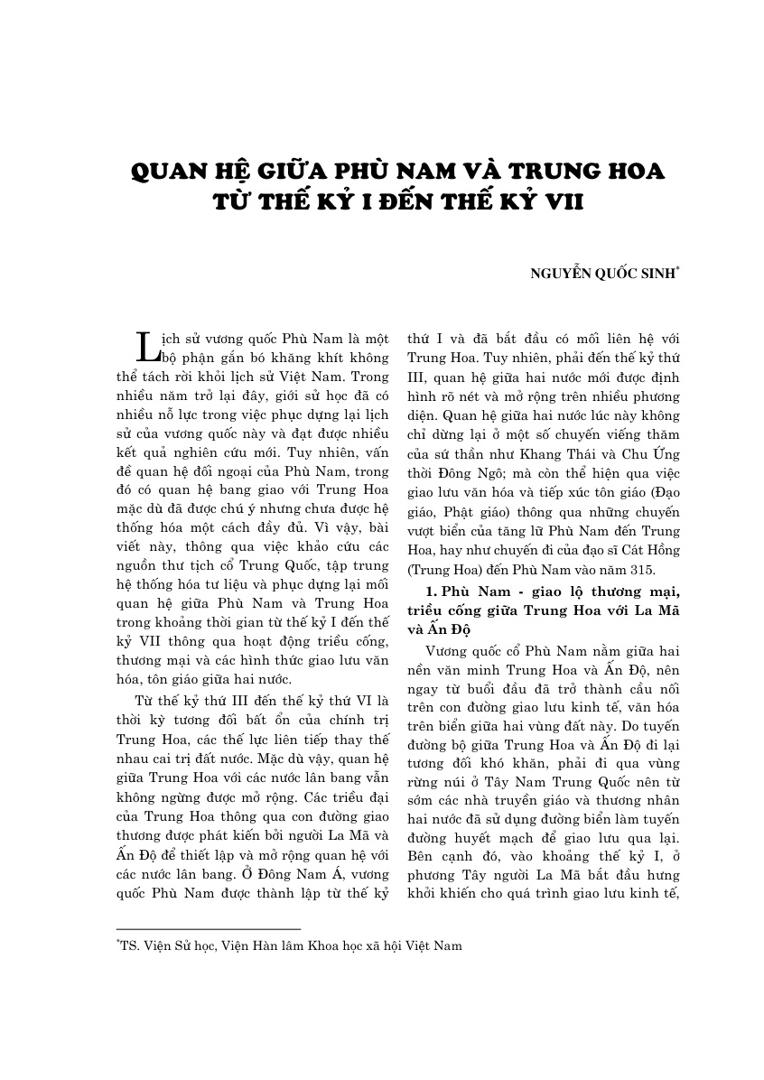 Relations between Funan and China from the 1st to the 7th century