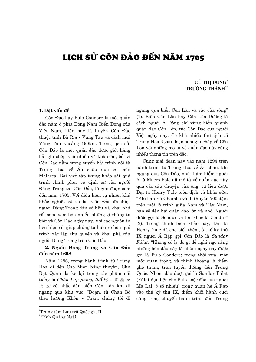 History of Con Dao Island up to 1705
