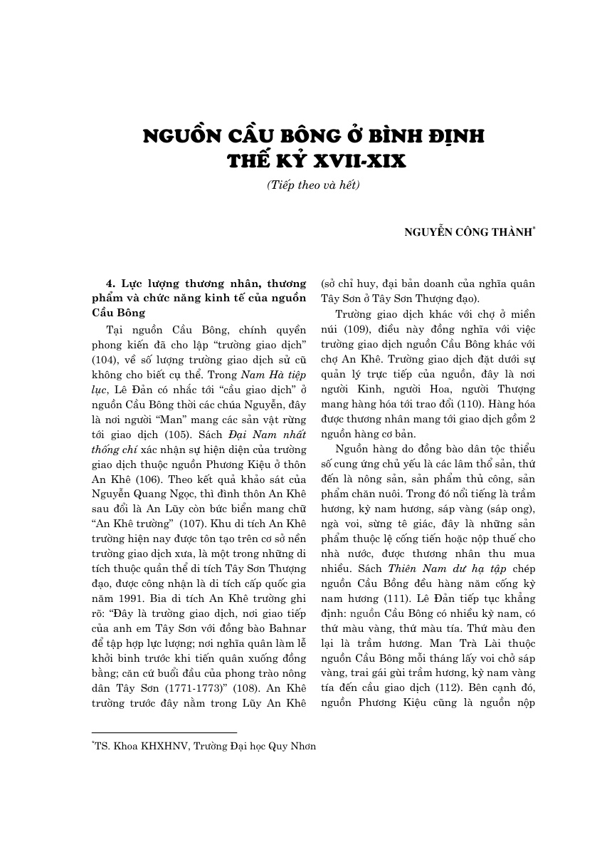 Nguồn Cầu Bông ở Bình Định thế kỷ XVII-XIX (tiếp theo và hết)